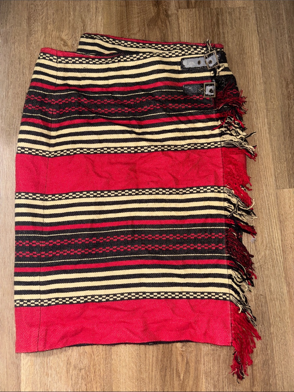 Jones New York Red, Black, Cream Striped A-Line Skirt
